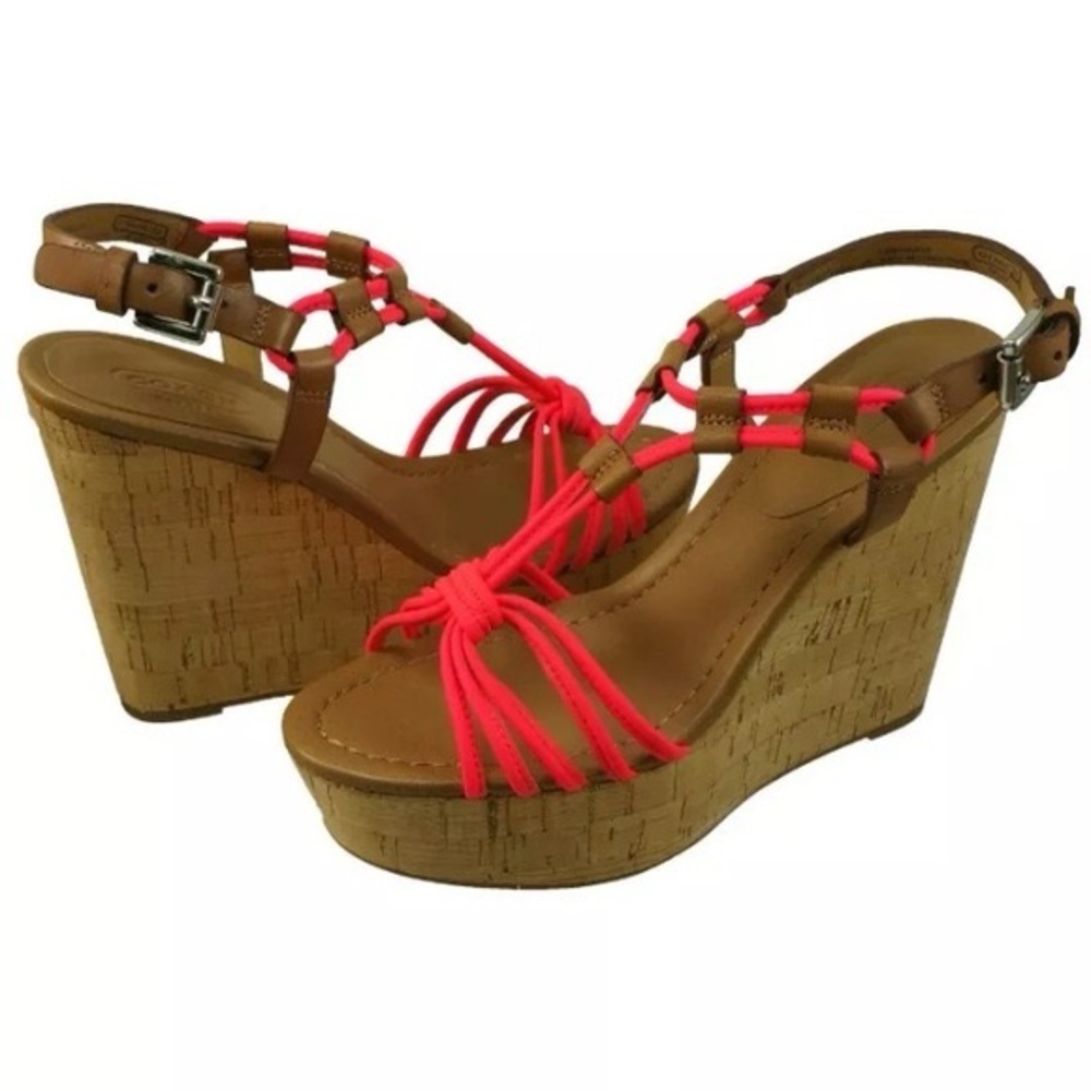 COACH Georgian Neon Cork Wedges Sz 9 - Picture 1 of 10
